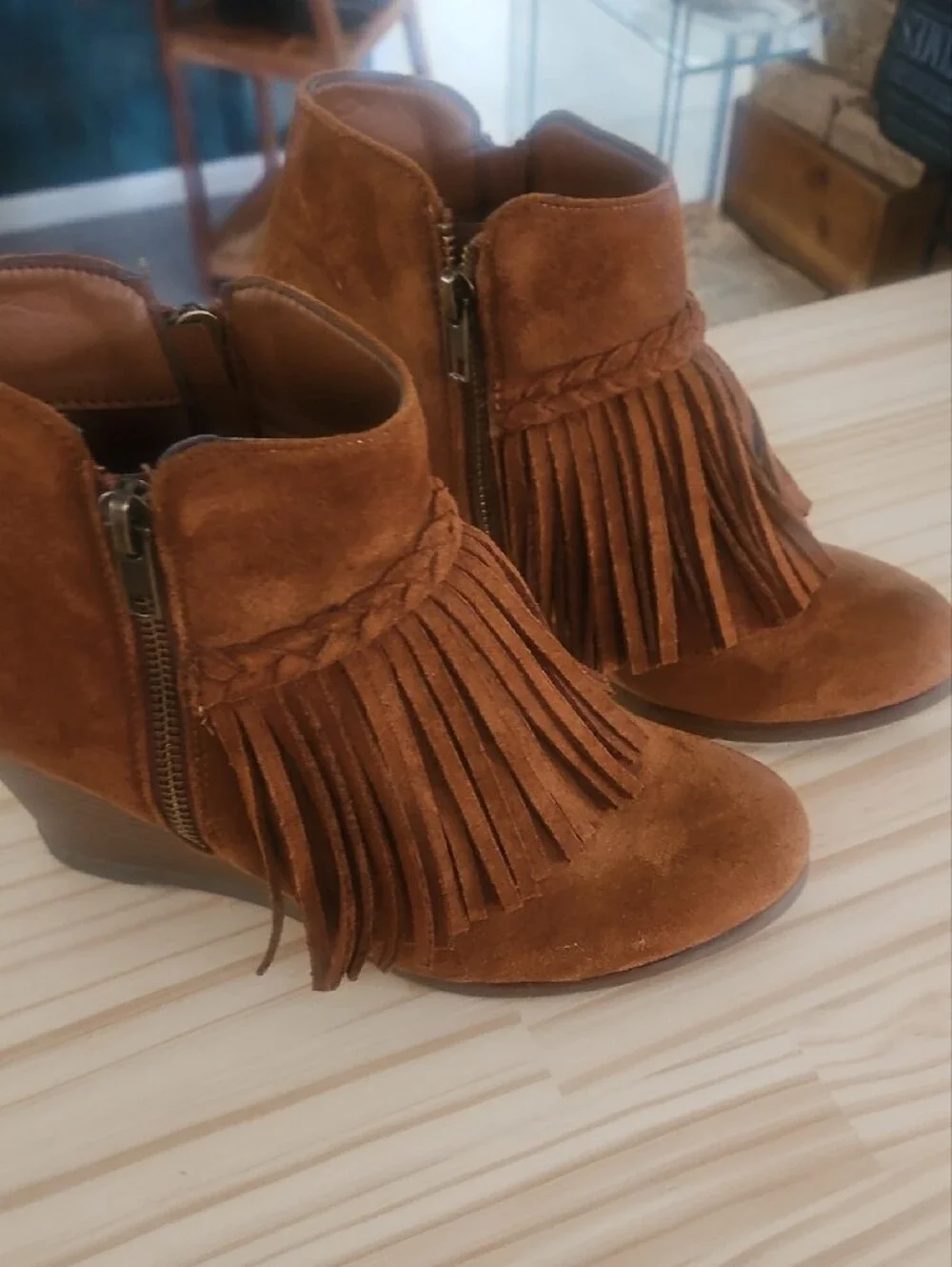 Pierre Dumas Suede Fringe Ankle Booties - Brown